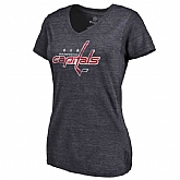 Women's Washington Capitals Distressed Team Primary Logo V Neck Tri Blend T-Shirt Navy FengYun,baseball caps,new era cap wholesale,wholesale hats